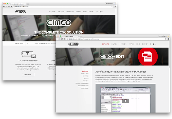 Captures d'écran du nouveau cimco.com